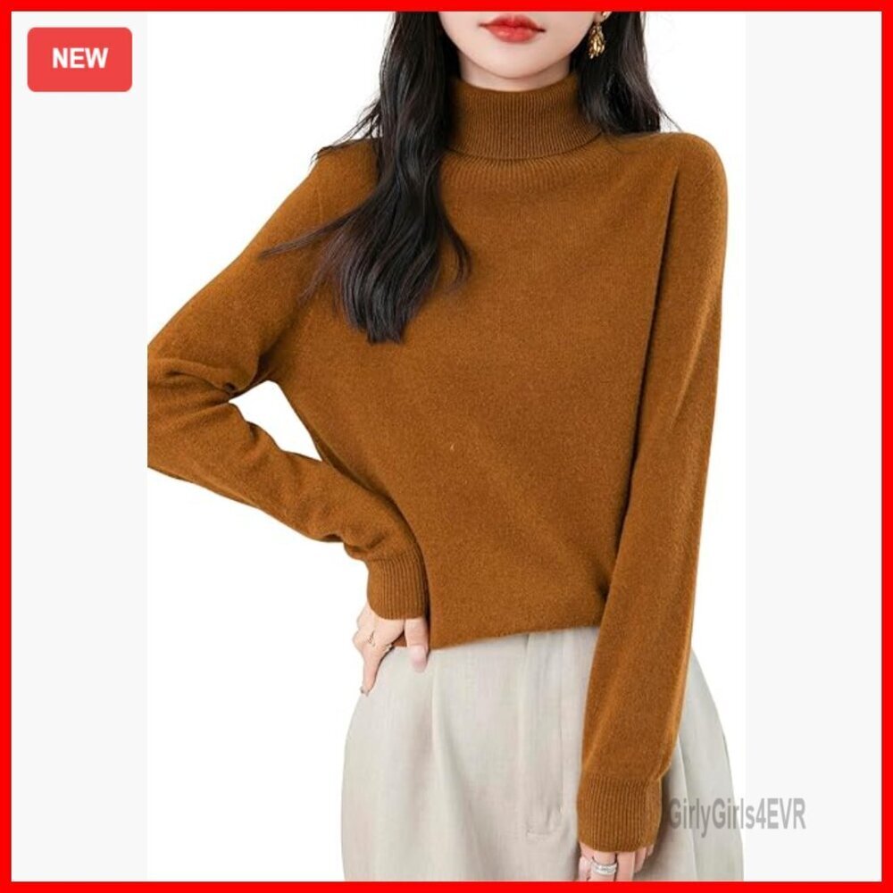 Women's 100% Merino Wool Turtleneck Sweater Seamless Knit Pullover